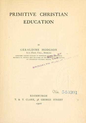 Cover for Primitive Christian education
