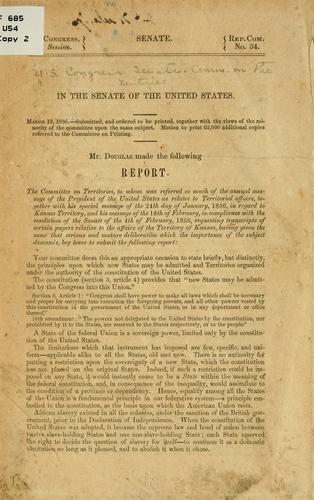 Cover for Report [of] the Committee on territories, to whom was referred so much of the annual message of the President of the United States as related to territorial affairs