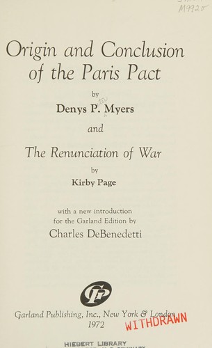 Cover for Origin and conclusion of the Paris Pact