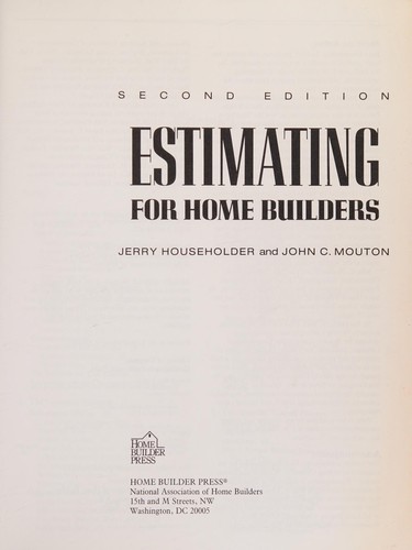 Cover for Estimating for Home Builders