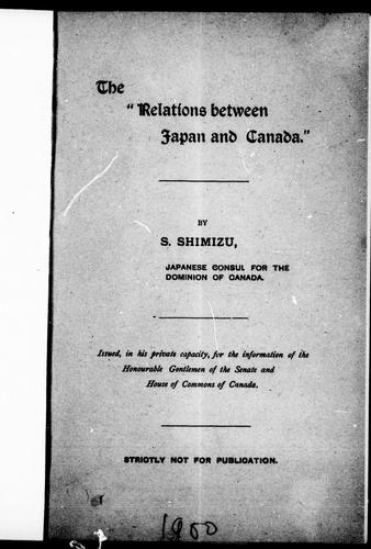 Cover for The " relations between Japan and Canada."