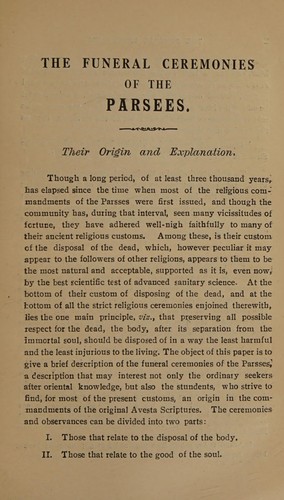 Cover for The funeral ceremonies of the Parsees