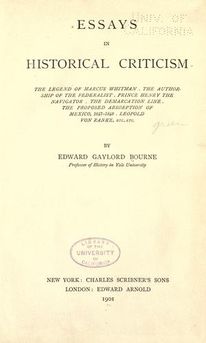 Cover for Essays in historical criticism ...