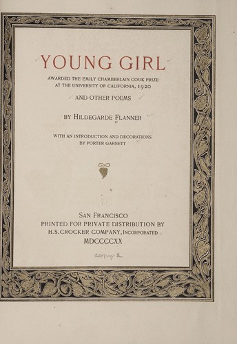 Cover for Young girl, awarded the Emily Chamberlain Cook prize at the University of California, 1920, and other poems