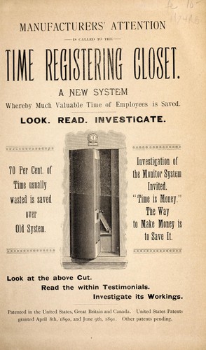 Cover for Manufacturers' attention is called to the time registering closet