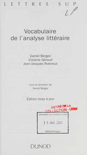 Cover for Vocabulaire de l'analyse littéraire