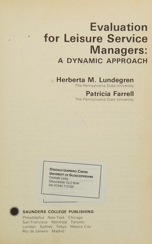Cover for Evaluation for leisure service managers