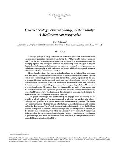 Cover for Geoarchaeology, climate change, and sustainability