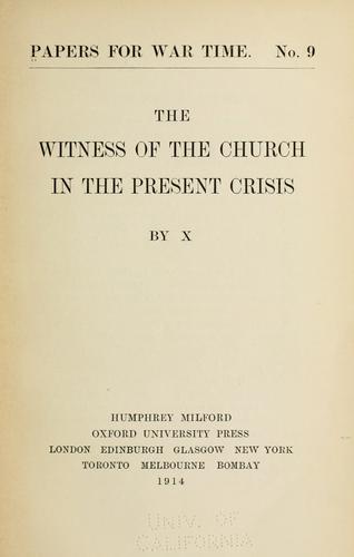 Cover for The witness of the church in the present crisis