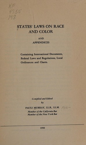 Cover for States' laws on race and color, and appendices