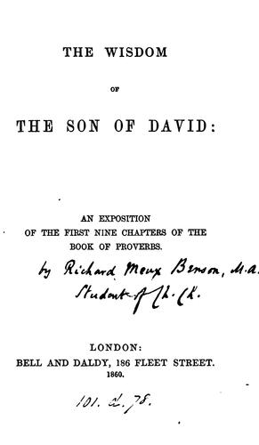Cover for The wisdom of the son of David: an exposition of the first nine chapters of the book of Proverbs ...