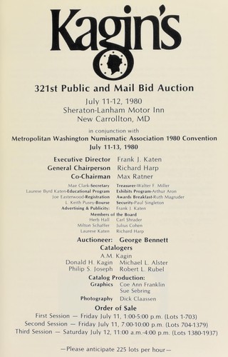 Cover for Kagin's 321st public and mail bid auction ...