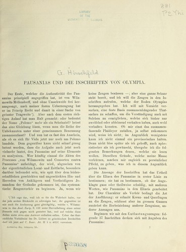Cover for Pausanias & die inschriften von Olympia