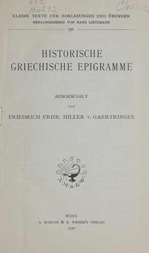 Cover for Historische griechische Epigramme