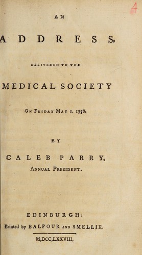 Cover for An address, delivered to the Medical Society