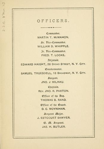 Cover for By-laws of George Washington post, no. 103, Department of New York, G. A. R., and roster of members.