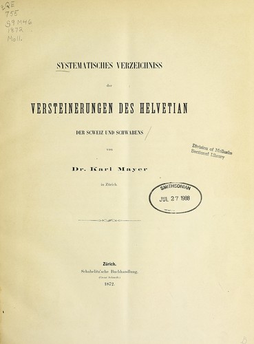 Cover for Systematisches Verzeichniss der Versteinerungen des Helvetian der Schweiz und Schwabens