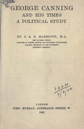 Cover for George Canning and his times