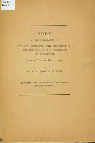 Cover for Poem at the celebration of the two hundred and seventy-fifth anniversary of the founding of Cambridge