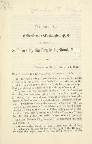Cover for Report of collections in Washington, D.C. in behalf of sufferers by the fire in Portland, Me.