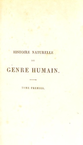 Cover for Histoire naturelle du genre humain ...