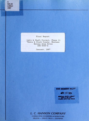 Cover for Adit & shaft project, phase 11, Lewis & Clark County, Montana