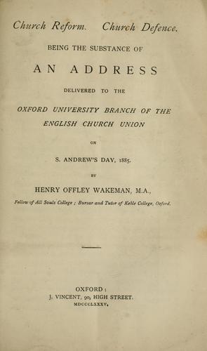 Cover for Church reform, church defence