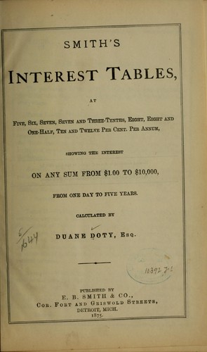 Cover for Smith's interest tables, at five, six, seven and three-tenths, eight, eight and one-half, ten and twelve per cent. per annum
