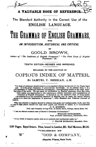 Cover for The Institutes of English Grammar, Methodically Arranged