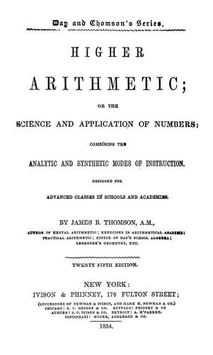 Cover for Higher arithmetic, or, The science and application of numbers