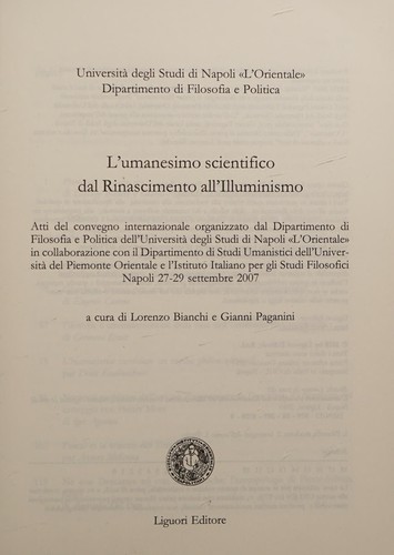 Cover for L'umanesimo scientifico dal Rinascimento all'Illuminismo