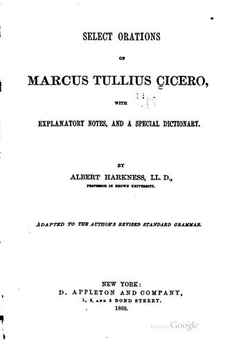 Cover for Select orations of Marcus Tullius Cicero