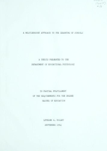 Cover for A multisensory approach to the learning of symbols