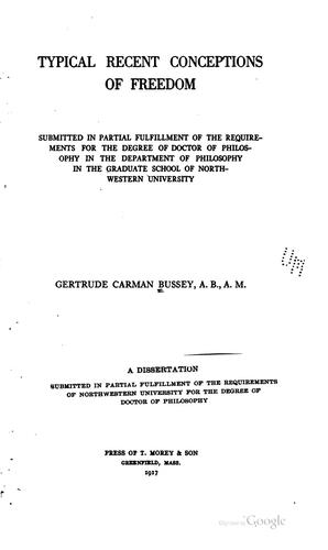 Cover for Typical recent conceptions of freedom