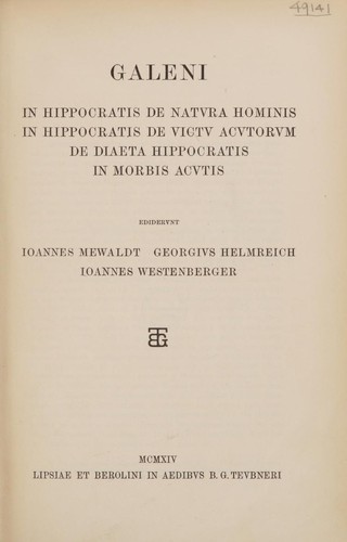 Cover for In Hippocratis De natura hominis