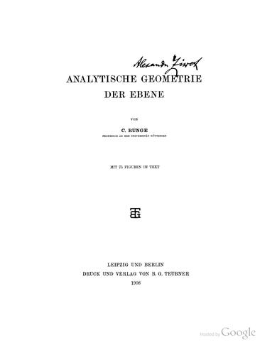 Cover for Analytische geometrie der ebene