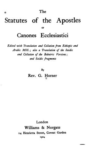 Cover for The statutes of the apostles