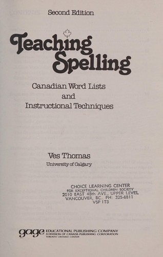 Cover for Teaching Spelling