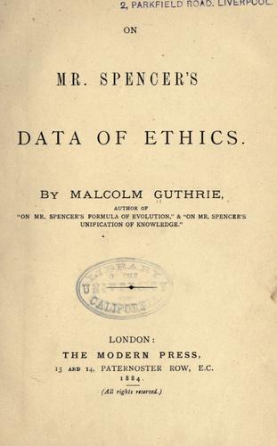 Cover for On Mr. Spencer's Data of ethics.