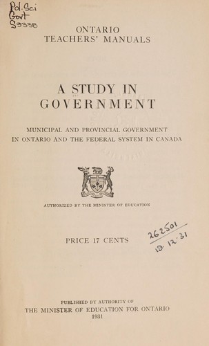 Cover for A study in government