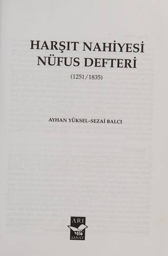 Cover for Harşıt nahiyesi nüfus defteri (1251/1835)