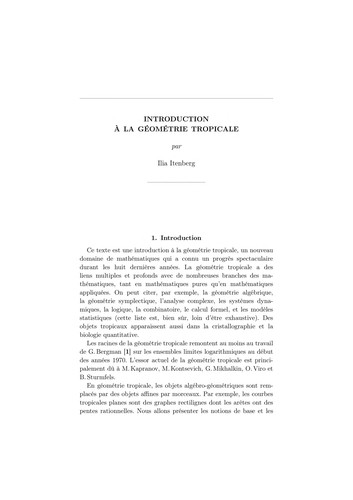 Cover for Ge ometrie tropicale