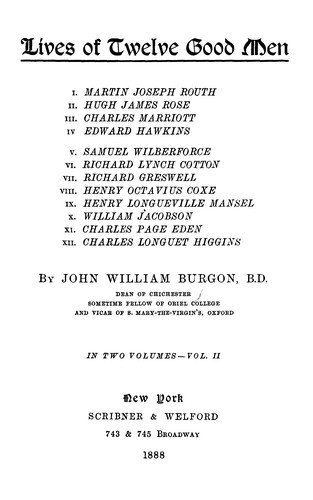 Cover for Lives of twelve good men ...