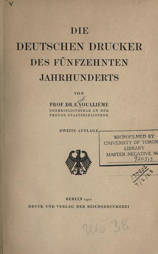 Cover for Die deutschen Drucker des fünfzehnten Jahrhunderts.