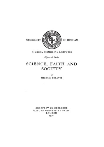 Cover for Science, faith and society