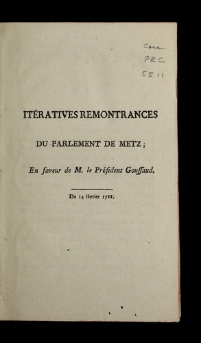 Cover for Ite ratives remontrances