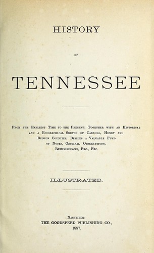 Cover for History of Tennessee from the earliest time to the present