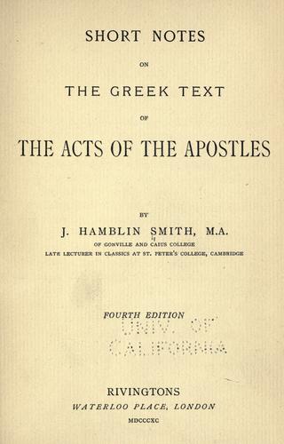 Cover for Short notes on the Greek text of the Acts of the apostles