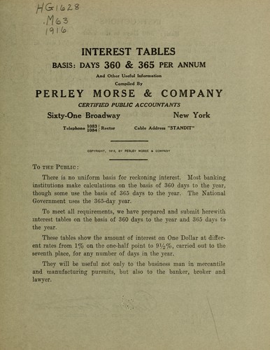 Cover for Interest tables, basis