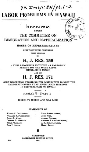 Cover for Labor Problems in Hawaii: Hearings...on H.J.Res. 158 and H.J. Res. 171
